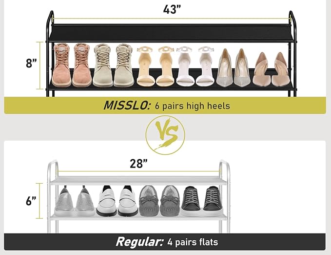 MISSLO 4 Tier Long Shoe Organizer for Closet Shoe Rack for Bedroom Closet Floor Shoe Shelf for Entryway Storage Stackable Wid
