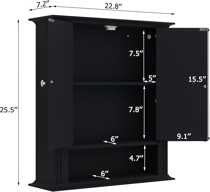 Bathroom Cabinet Wall Mounted| Over the Toilet Storage Cabinet with 2 Doors & Adjustable Shelf, Hanging Wall Cabinet, Upper C