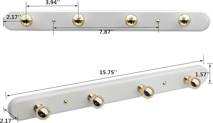 Wall Mounted Coat Hook Rack with Gold Hooks 2 Pack, Modern Wood Wall Organizer for Hanging Coats, Hats, Towels, Bags,Jackets,