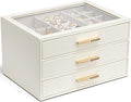 VLANDO Jewelry Box for Women, Glass Lid Jewelry Organizer with 3 Drawers for Necklaces Rings Earrings Bracelets Mother Day Gi