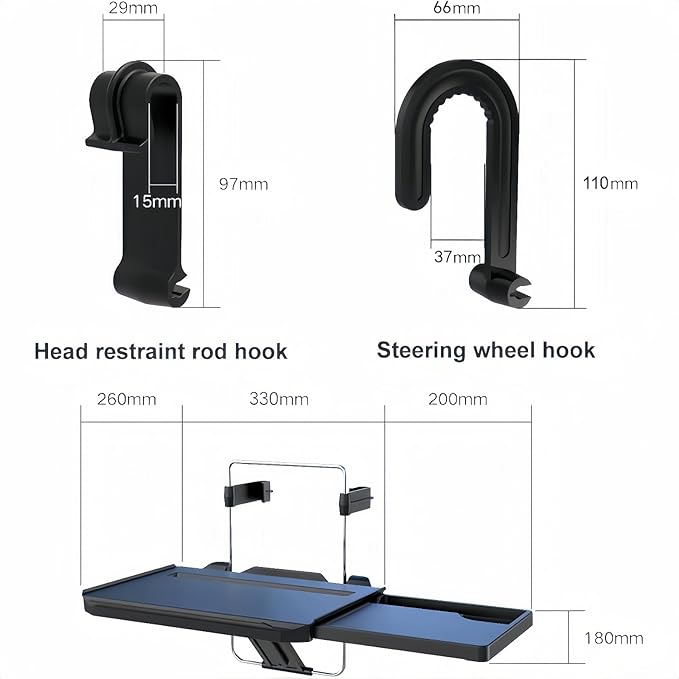 Car Steering Wheel Desk Compatible with Ford F150 F250 F350 F-150 F-250 F-350, Foldable Back Seat Tray Table, Car Steering Wheel Tray for Laptop Eating Writing, Travel Car Accessories,B