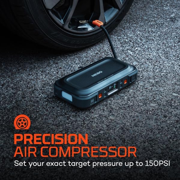 NEBO Assist Air 1500XP Jump Starter and Air Compressor | 44.4Wh Power Supply Box Restarts 12V Battery Vehicles, 150 PSI Air