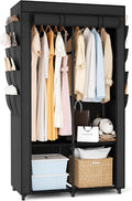 Portable Closet for Hanging Clothes, Portable Wardrobe Closet with Cover, 4 Storage Shelves, 2 Hanging Rods and 8 Side Pocket