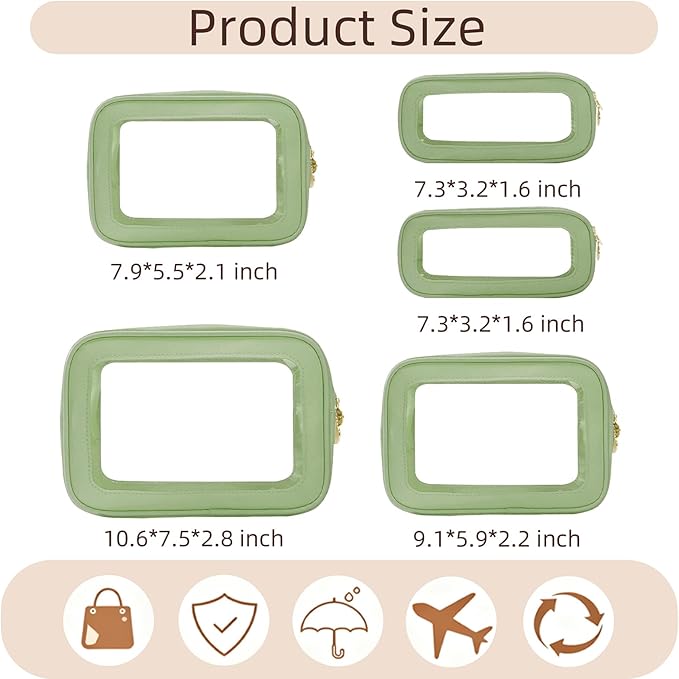 5PCS Diaper Bag Organizer Pouch Set, Clear Organizer Bags, TSA Approved Toiletry Bag, Clear Waterproof Cosmetic Bags with Zip