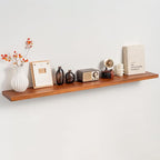 55 Inch Solid Wood Floating Shelf - 100% Solid Teak Wood Wall Shelf with Invisible Brackets - Waterproof Natural Wood Shelves