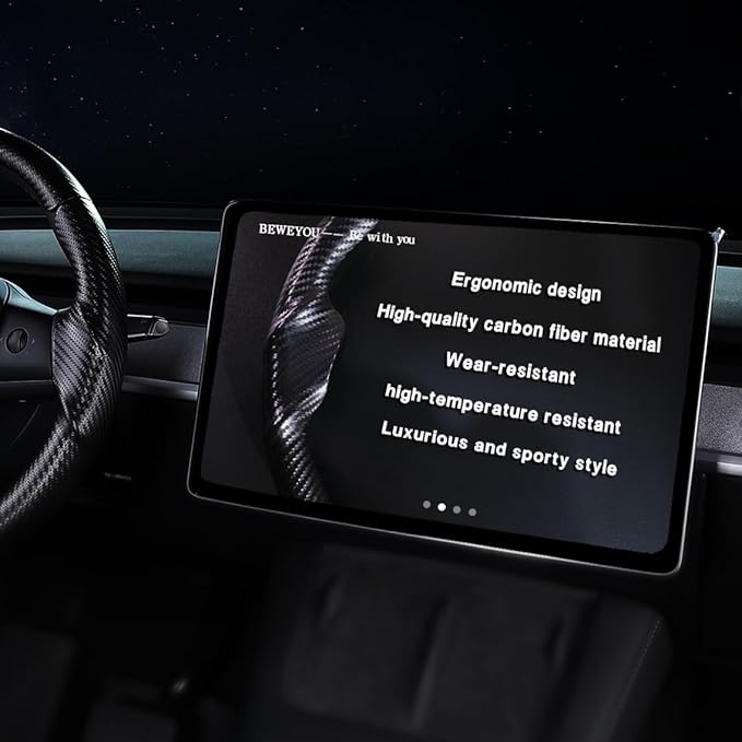 Carbon Fiber Steering Wheel Cover for Tesla Model 3 2017-2023 & Model Y 2020-2024, Anti-Slip Wear-Resistant High Temperature Resistant (Matte Black)