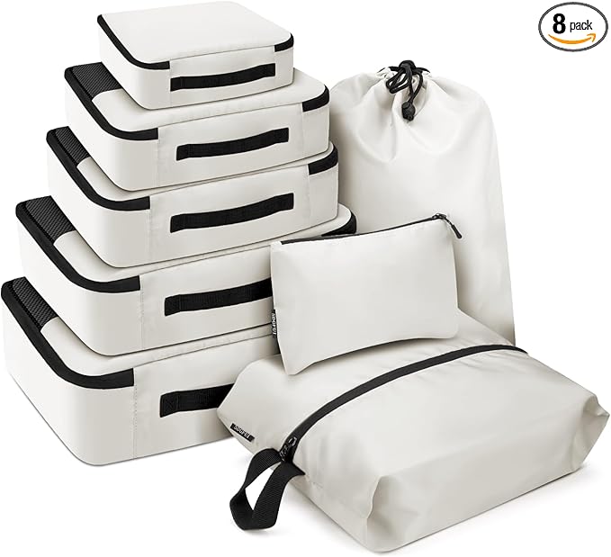 SDGFUI 8 PCS Compression Packing Cubes for Travel Women, Compression Bags Organizer for Luggage Space Saving Travel Essential