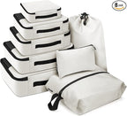SDGFUI 8 PCS Compression Packing Cubes for Travel Women, Compression Bags Organizer for Luggage Space Saving Travel Essential