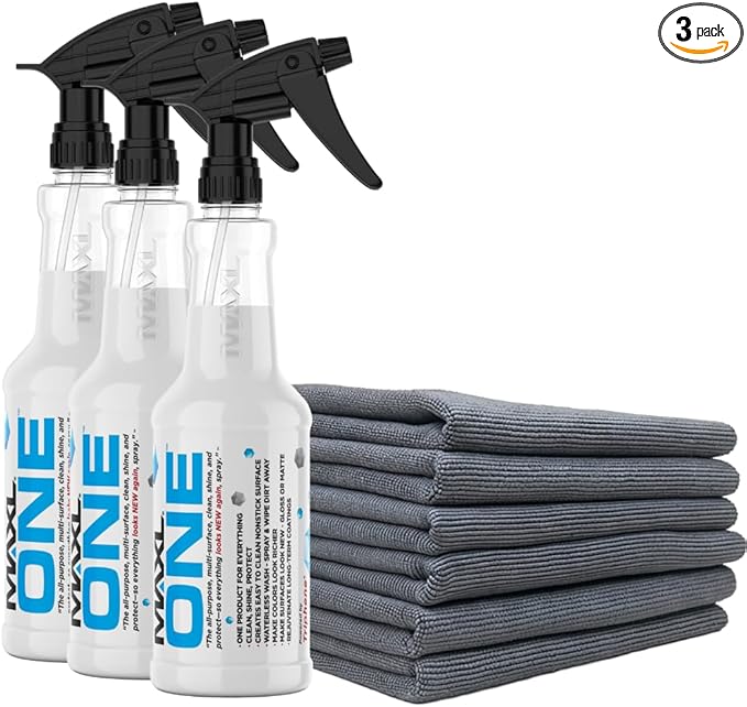 MAXLONE ™ Car Spray with Triphene® Technology, Quick Spray & Wipe All Purpose Waterless Detailer Clean, Shine, Protect Paint, Glass, Wheels, Trim Without Pre-Washing (3, 20oz w 6 Micro Fiber Cloth)