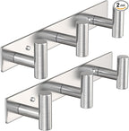VAEHOLD Silvery Hat and Coat Wall Mount Rack - 3 Hooks for Robes, Bags, Keys, and Towels - Bathroom Towel Hanger Organizer (2