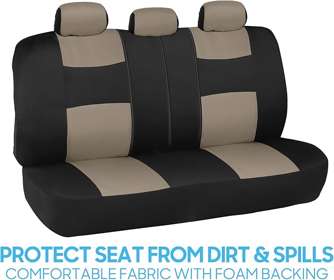 BDK PolyPro Car Seat Covers Full Set in Light Beige on Black, Front and Rear Split Bench Seat Covers for Cars, Easy to Instal