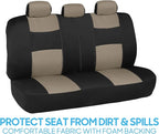 BDK PolyPro Car Seat Covers Full Set in Light Beige on Black, Front and Rear Split Bench Seat Covers for Cars, Easy to Instal