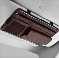 Car Sun Visor Organizer, Leather Sun Visor Pocket Organizer Case with Multi-Pocket Net Zipper, Suede Note Holder Car Visor Storage Pouch for Card Pen Sunglasses Document (Brown)