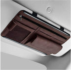 Car Sun Visor Organizer, Leather Sun Visor Pocket Organizer Case with Multi-Pocket Net Zipper, Suede Note Holder Car Visor Storage Pouch for Card Pen Sunglasses Document (Brown)
