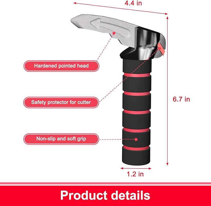 3 in 1 Car Door Assist Handle for Elderly & Handicapped with Window Breaker & Seatbelt Cutter (Red-2 Packs)