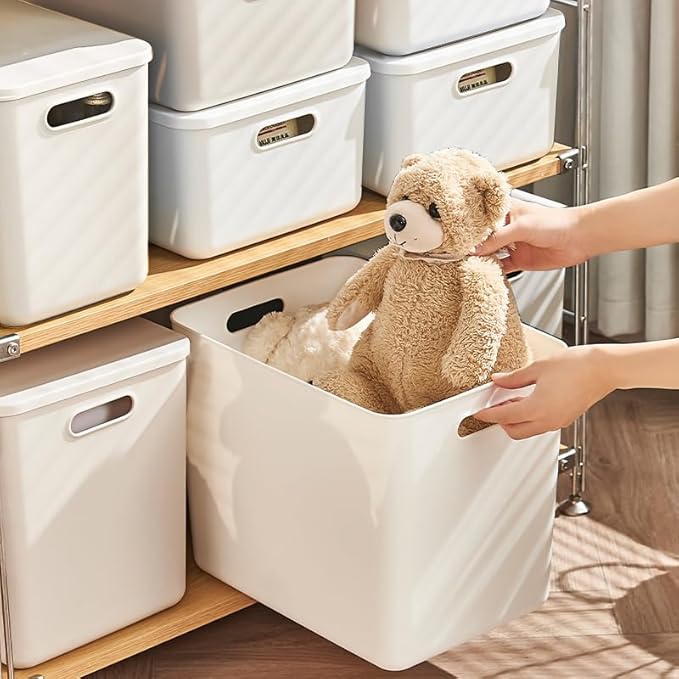 4 pack large plastic White storage bins Baskets, Toy Box Chest with Lids and Handle，Organizer Containers for Baby，Kids,snacks