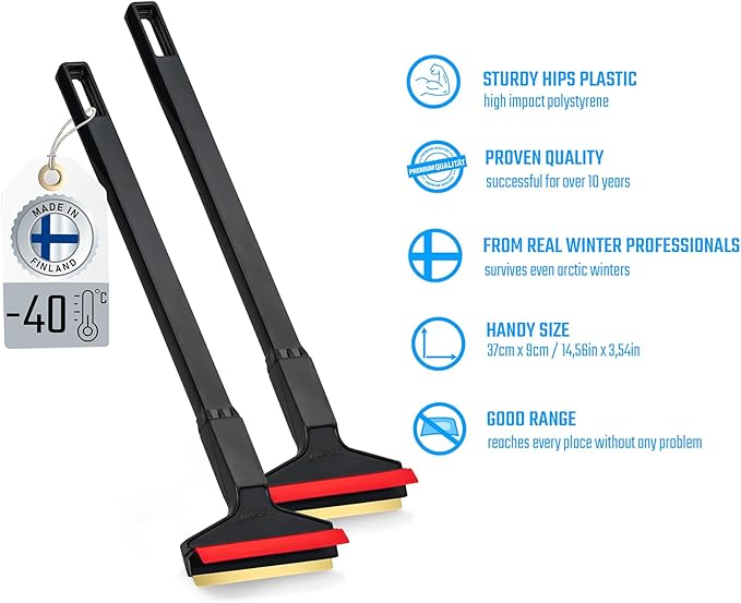 Ice Scraper Brass Blade 2 Pack Car Ice Scraper Long Handle 14,5 inch Ice Scraper for Car Snow Scraper Ice Scrapers for Car Windshield Original Murska Europe (2-Pack L&P A055 Black Red)