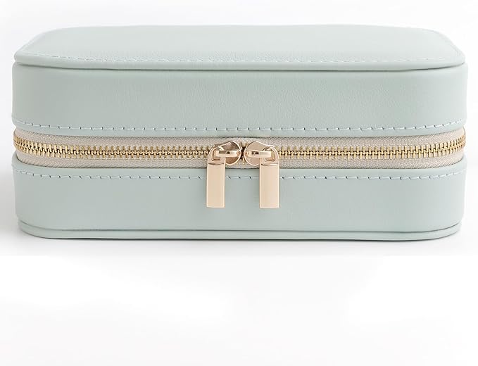 Genuine Leather Travel Jewelry Organizer Case with Mirror for Women, Small Mini Portable Jewelry Box for Ring Earrings Neckla