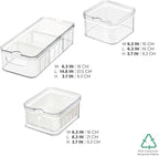 iDesign Crisp 3-Piece Recycled Plastic Refrigerator Organizer Bin Set with Lids, Clear/White