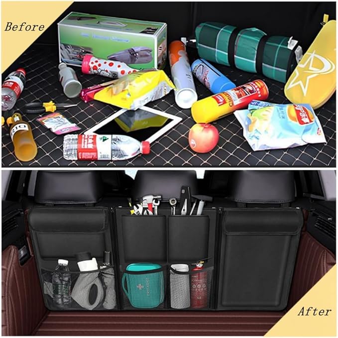Car Trunk Organizer, Detachable Car Backseat Hanging Organizer with 7 Large Storage Pockets, Collapsible Back Seat Organizer