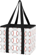 Baseball Reusable Grocery Bags Large Shopping Tote Bag with Reinforced Bottom Board, Water Resistant Foldable Storage Bags fo