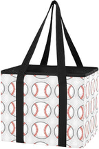 Baseball Reusable Grocery Bags Large Shopping Tote Bag with Reinforced Bottom Board, Water Resistant Foldable Storage Bags fo