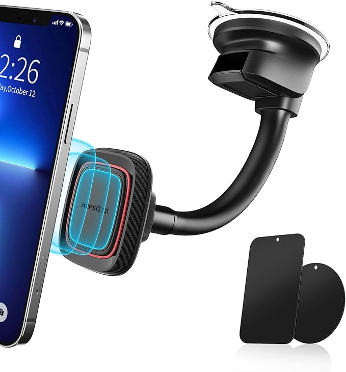 APPS2Car Magnetic Car Phone Holder Mount [6 Strong Magnets], Cell Phone Holder Car [Suction Cup], Phone Car Holder Mount [Windshield Dashboard] fit for Most Smartphones