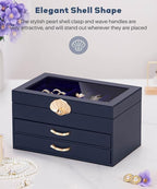 Enthralite Jewelry Box with 2 Drawers: Display Organizer for Earrings Necklaces - Gifts for Girls Women (Dark Blue)