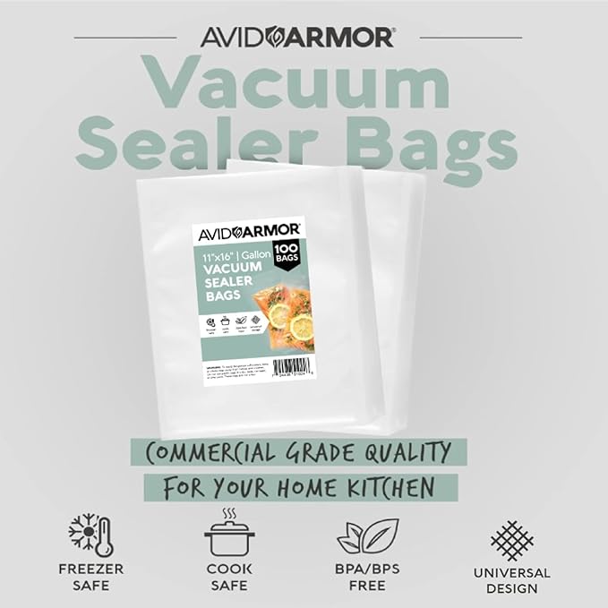 Avid Armor Vacuum Sealer Bags 100 Gallon 11"x16" for Food Saver, Seal a Meal Vac Sealers BPA Free, Heavy Duty Commercial Grad