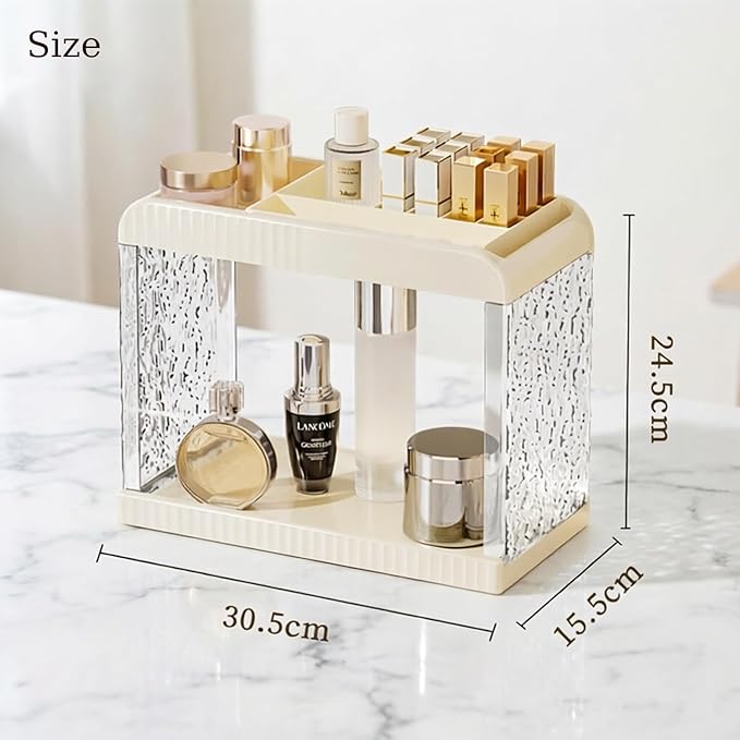 Bathroom Countertop Organizer, 2 Tier Makeup Storage Counter Shelf, Perfume Stand Vanity Holder Skincare Cosmetic Lipstick Dr