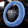 Fuzzy Fluffy Soft Wool Sheepskin Fur Blue car Steering Wheel Cover for Adults Girls Women Men Protector Universal 14 1/2-15 1