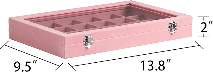 Frebeauty Velvet Jewelry Tray,24 Grid Jewelry Organizer with Clear Lid,Earring Holder Organizer with Clasp,Drawer Insert Ring