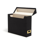 SMEAD Flip Top File Box, 10" x 3.7" x 13", Black Natural Linen, Gold Metal Nameplate (70233)