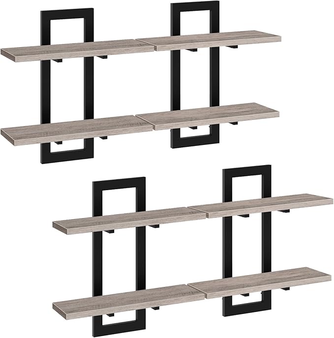 HOOBRO Floating Shelves, 15 Inch Wall Shelf Set of 4, Wall Mounted Storage Shelves 2-Tier, Hanging Bathroom Shelves, for Livi