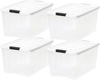 IRIS USA 72 Qt Stackable Plastic Storage Bins with Lids, 8 Pack - BPA-Free, Made in USA - See-Through Organizing Solution, La