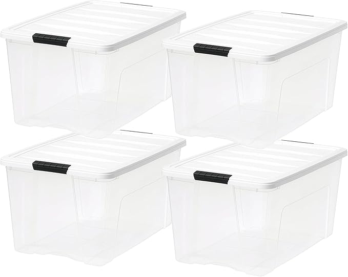 IRIS USA 72 Qt Stackable Plastic Storage Bins with Lids, 8 Pack - BPA-Free, Made in USA - See-Through Organizing Solution, La