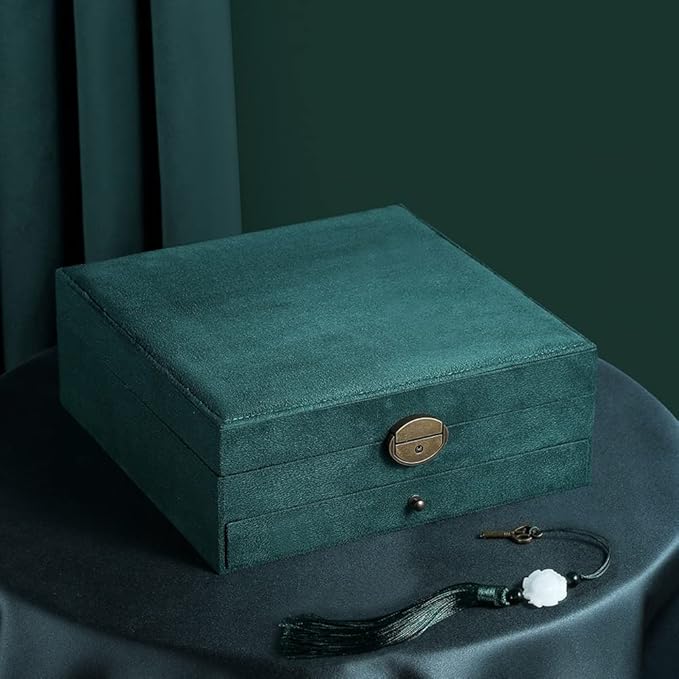 Women Jewelry Box Lockable 3 Layers Large Jewelry Organizer Storage Case for Earrings Necklaces Rings Bracelets,Green Display
