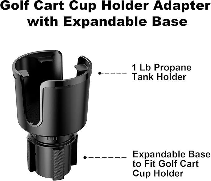 Golf Cart Cup Holder Adapter, Universal Expandable Golf Cart Heater Holder Compatible with 16 Oz/1 Lb Propane Tank and Most G