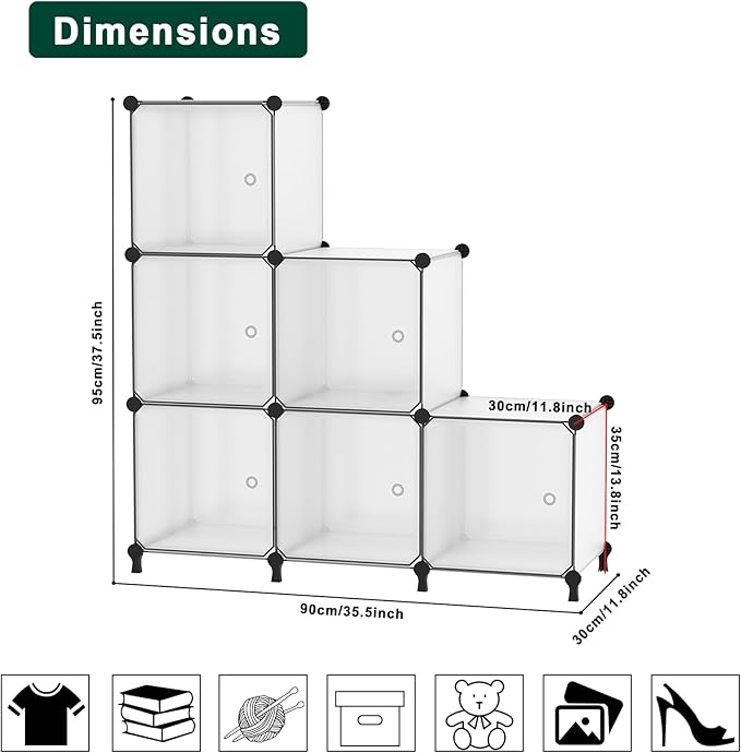 Cube Storage Organizer, 6-Cube Shelves Unit with Doors, DIY Stackable Plastic Clothes Organizer for Bedroom and Under Stairs 