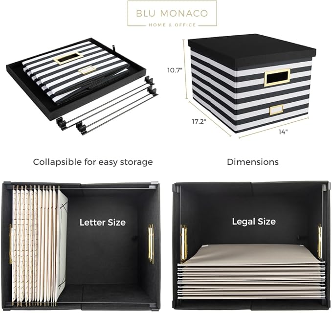 BLU MONACO | Decorative Hanging File Box with Lid | File Bins with Lids for Desk Storage | Desktop Hanging File Organizer for