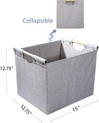 HOONEX Large Foldable Storage Bins, Linen Fabric, 2 Pack, with Wooden Carry Handles and Sturdy Heavy Cardboard, for Home, Off