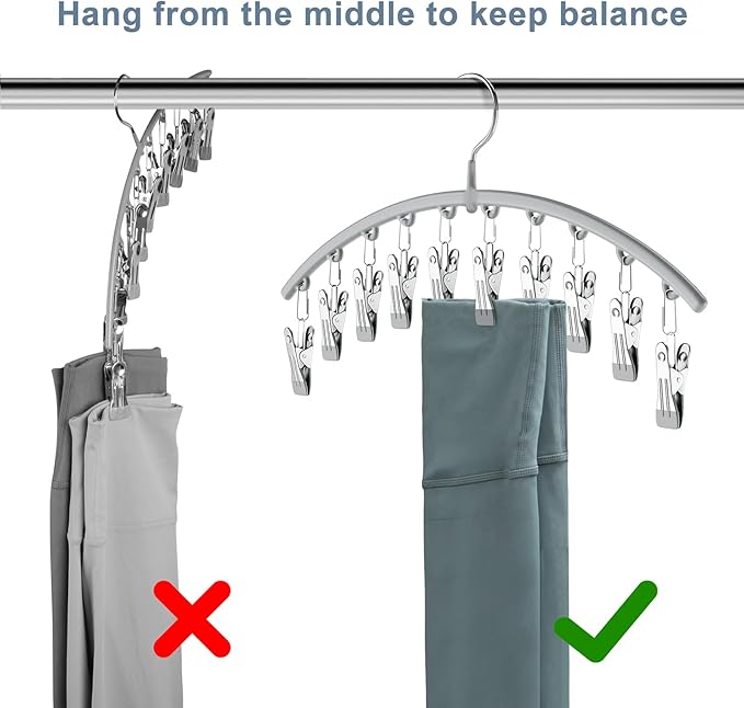 Volnamal Legging Organizer for Closet, Metal Yoga Pants Hanger w/Rubber Coated 1 Pack w/10 Clips Hold 10 Leggings, Hangers Sp