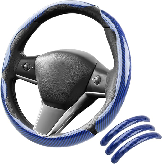 Carbon Fiber Steering Wheel Cover 3PCS, Non-Slip Grip for Universal Cars,Fit for 14–16 Inch Wheels, Interior Accessories for 