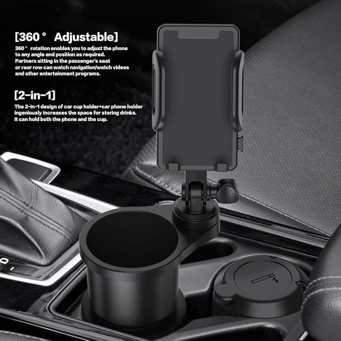 Car Cup Holder Phone Mount, Universal Auto Cell Phone Stand with Drink Expand Cup Holder,2 in 1 Multifunctional Car Cup Holde