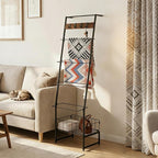 Metal Blanket Rack with Wire Mesh, 4 Cubbies & Single Bar - Ideal for Home Organization