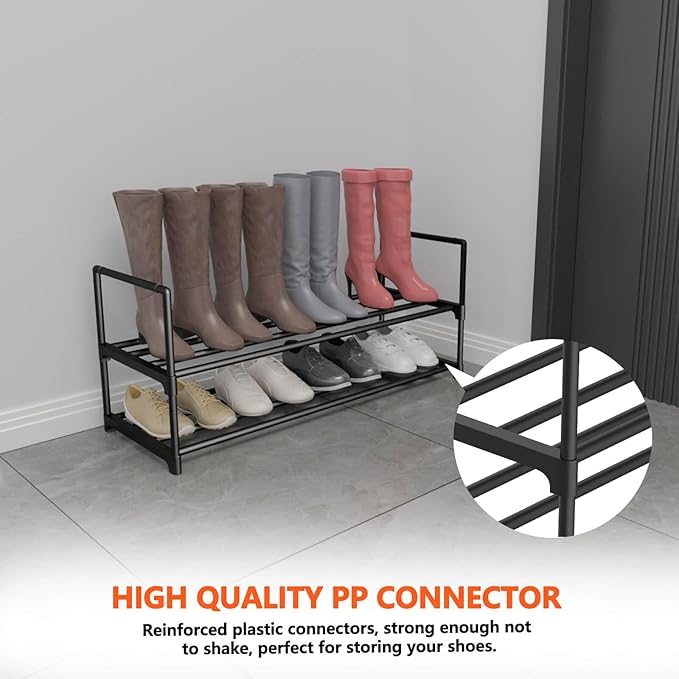 Hsscblet 2 Tier Metal Shoe Rack,Adjustable Shoe Shelf Storage Organizer,Stackable Boot & Shoe Storage,for Entryway,Hallway,Cl