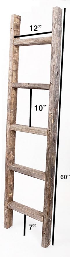 BARNWOODUSA Rustic Decorative Ladder - 100% Upcycled Wood (60" x 12" x 1.5", Weathered Gray)
