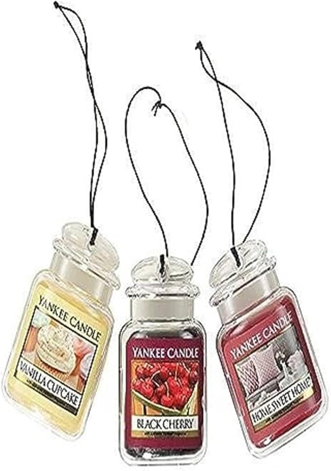 Yankee Candle Car Jar Ultimate 3-Pack, Vanilla Cupcake, Black Cherry, Home Sweet Home, Up to 30 Days, Hanging Air Freshener