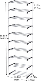 Jucaifu Stackable Small Shoe Rack, Entryway, Hallway and Closet Space Saving Storage and Organization (10-Tier, Black)