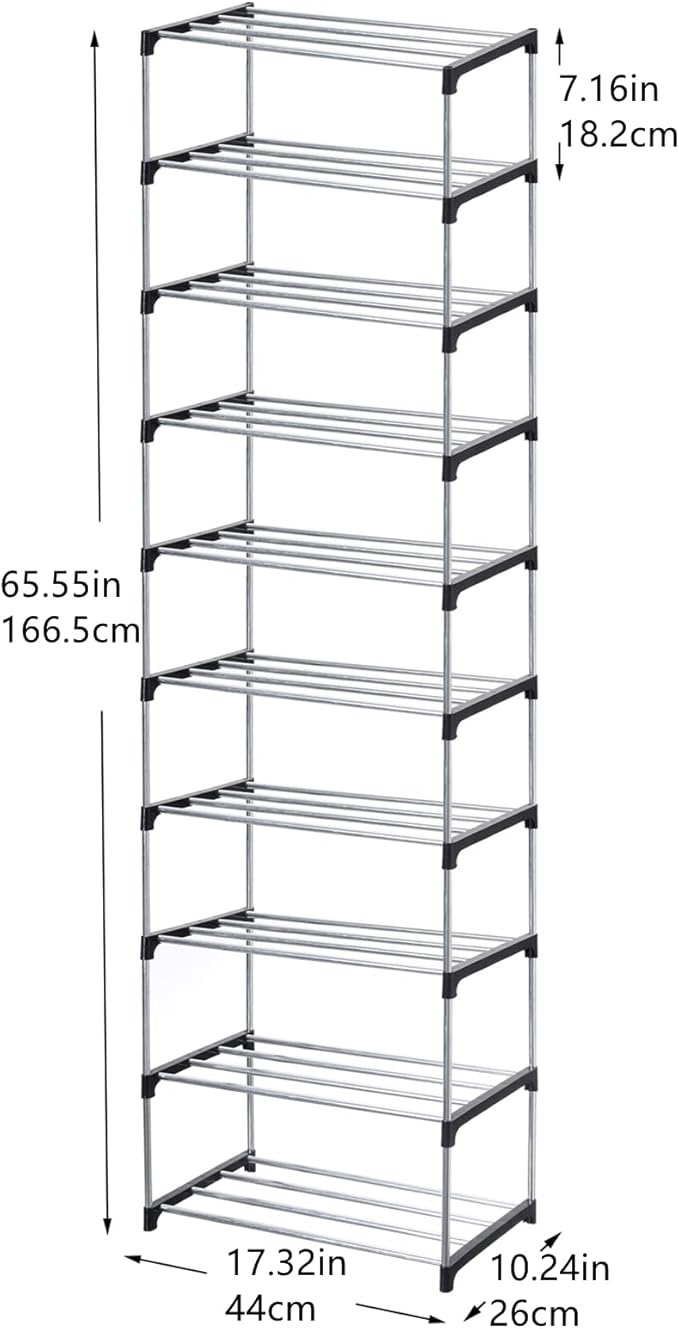 Jucaifu Stackable Small Shoe Rack, Entryway, Hallway and Closet Space Saving Storage and Organization (10-Tier, Black)